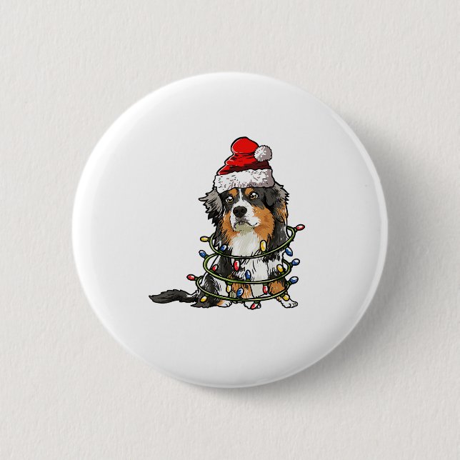 Badge Rond 5 Cm Cute berger australien Père Noël Christmas Tree Li (Devant)