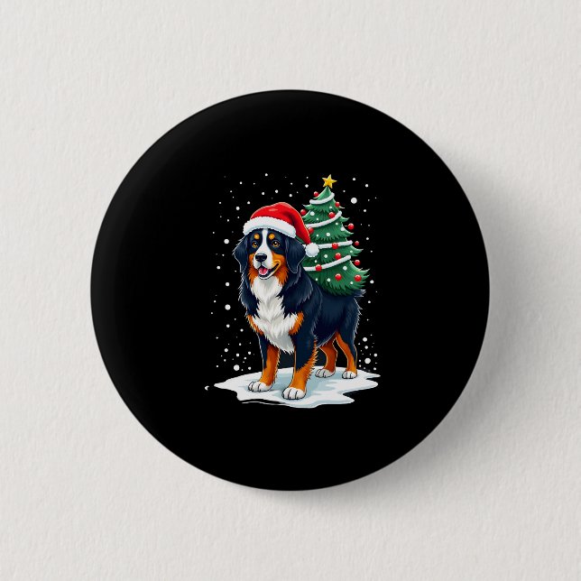 Badge Rond 5 Cm Cute Bernese Mountain Dog in a Christmas Tree for  (Devant)