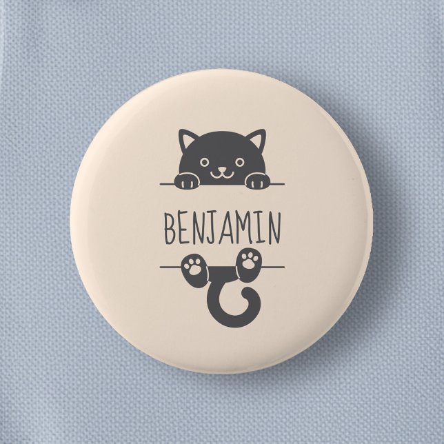 Badge Rond 5 Cm Cute Black Cat Pékin derrière Nom Personnalisé (Créateur téléchargé)