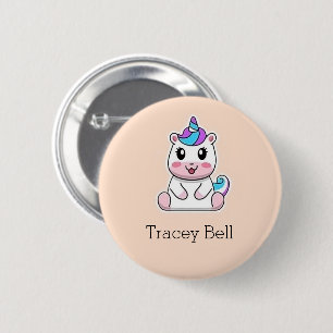 Badge Rond 5 Cm Cute blanc licorne rose