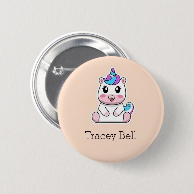 Badge Rond 5 Cm Cute blanc licorne rose (Devant & derrière)
