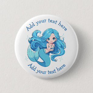 Badge Rond 5 Cm Cute bleue Sirène personnalisée