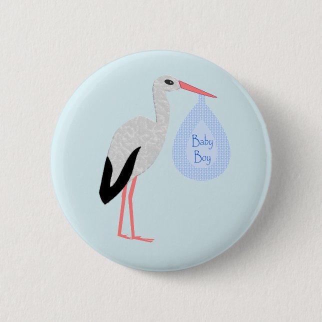 Badge Rond 5 Cm Cute Blue Baby Boy Stork (Devant)