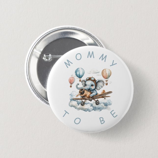 Badge Rond 5 Cm Cute Blue Elephant Baby Shower Mommy (Devant & derrière)