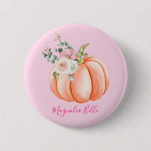 Badge Rond 5 Cm Cute Blush Rose Spring Floral Petit Nom Citrouille