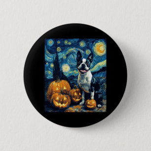 Badge Rond 5 Cm Cute Boston Terrier Chien Halloween Jack-o'-lanter