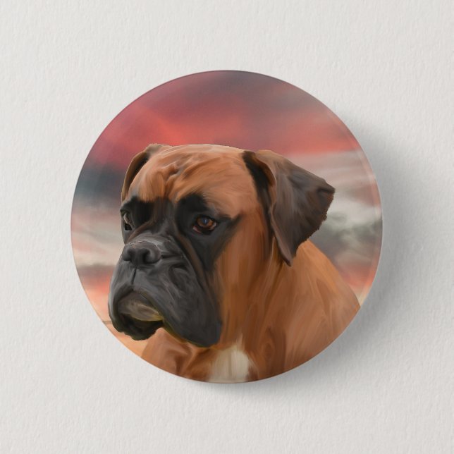 Badge Rond 5 Cm Cute Boxer Dog Eau Couleur Huile Peinture Art (Devant)