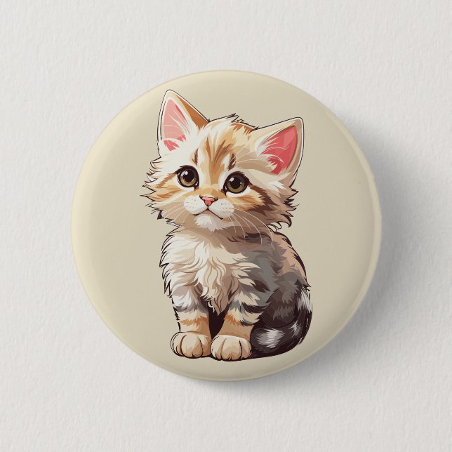 Badge Rond 5 Cm Cute Brown Kawaii Kitten (Devant)