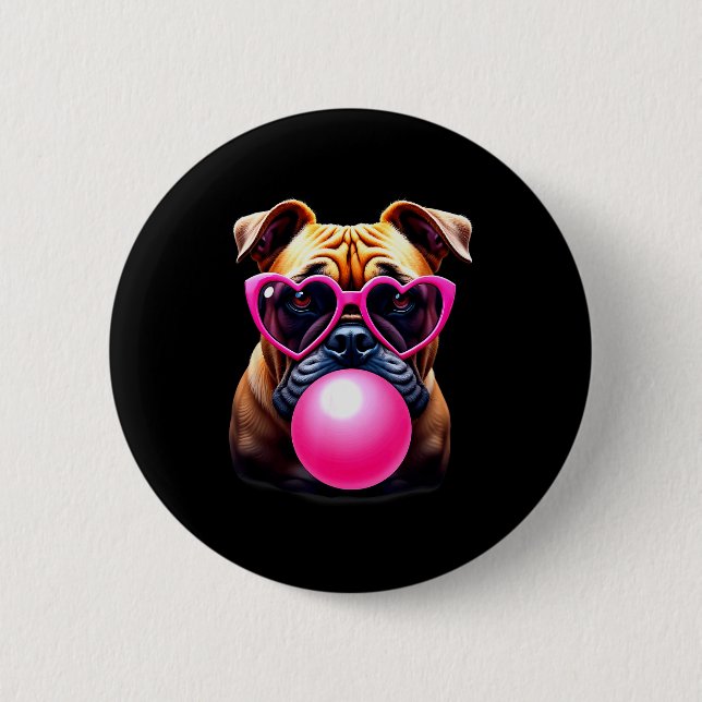 Badge Rond 5 Cm Cute Bulldog Blowing Bubble Gum  (Devant)