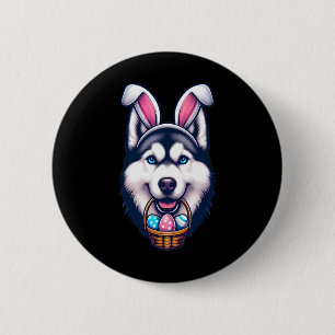 Badge Rond 5 Cm Cute Bunny Oreille Sibérienne Husky Chien OEufs de