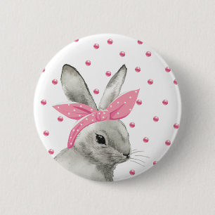Badge Rond 5 Cm Cute Bunny Pink Bow design