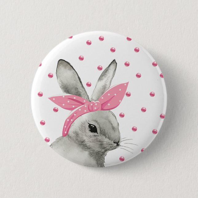 Badge Rond 5 Cm Cute Bunny Pink Bow design (Devant)