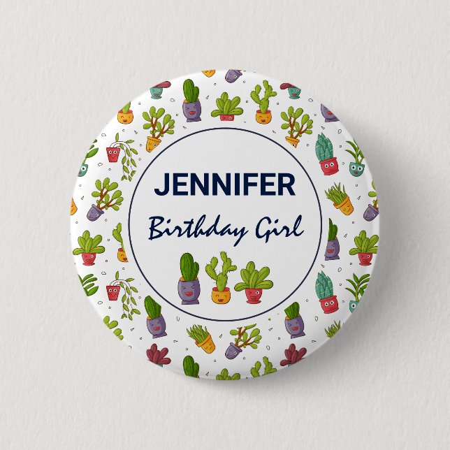 Badge Rond 5 Cm Cute Cactus Nature Succulents Motif Anniversaire (Devant)