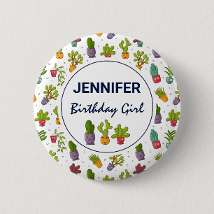 Badge Rond 5 Cm Cute Cactus Nature Succulents Motif Anniversaire