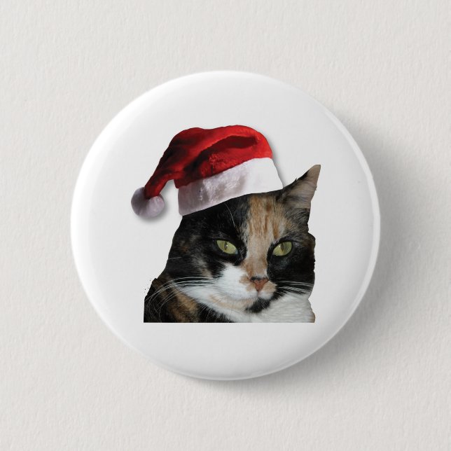Badge Rond 5 Cm Cute Calico Cat Wearing Santa Hat (Devant)
