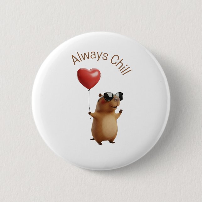 Badge Rond 5 Cm Cute Capybara Always Chill Heart Balloon Pin Butto (Devant)