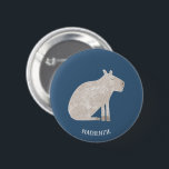 Badge Rond 5 Cm Cute Capybara Personnalisé<br><div class="desc">Un capybara amusant sur un arrière - plan vert turquoise pour les amoureux des animaux et de la faune. Art original de Nic Squirrell. Modifiez ou supprimez le texte du nom à personnaliser.</div>