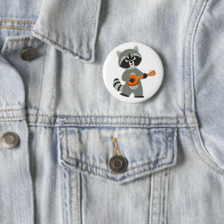 Badge Rond 5 Cm Cute Cartoon Raccoon Jouer Banjo