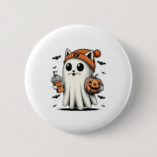 Badge Rond 5 Cm Cute Cat Ghost Iced Café Drôle Ghost Halloween I