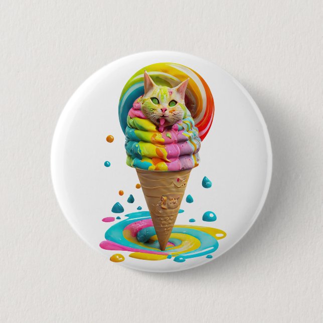 Badge Rond 5 Cm Cute Cat Ice Cream Cone coloré (Devant)