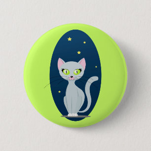 Badge Rond 5 Cm Cute Cat Starry nuit ciel Dessin sur Couleur perso