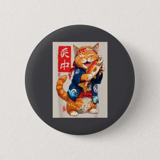 Badge Rond 5 Cm Cute Cat Sushi Japanese Food Anime Graphic Tees Me (Devant)