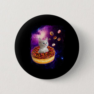 Badge Rond 5 Cm Cute Chat À L'Intérieur De Donut Dans L'Espace Gar