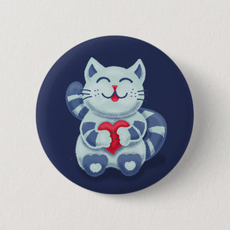 Badge Rond 5 Cm Cute chat Blue Valentine Enfants