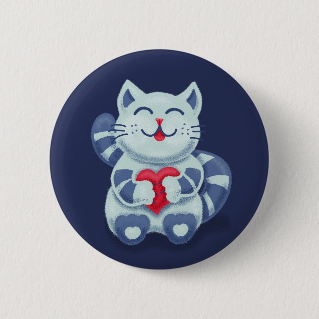 Badge Rond 5 Cm Cute chat Blue Valentine Enfants (Devant)