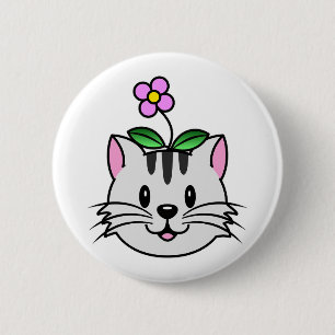 Badge Rond 5 Cm Cute chat caricature avec une fleur sur la tête