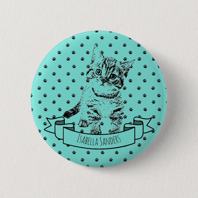 Badge Rond 5 Cm Cute chat chaton | empreinte de patte complet | no (Devant)