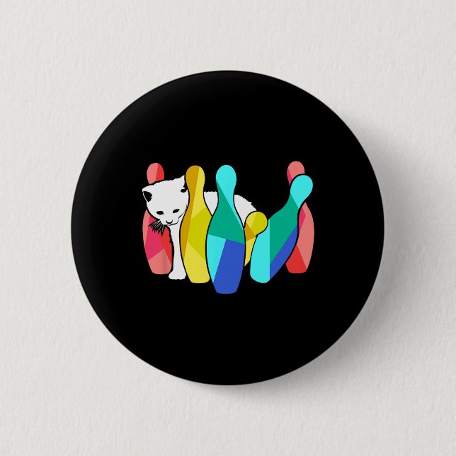 Badge Rond 5 Cm Cute Chat Knocke Sur Bowling Pins Kitty (Devant)