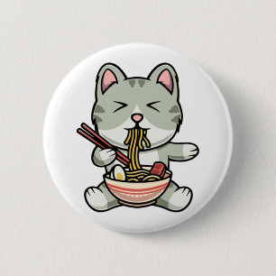 Badge Rond 5 Cm Cute chat mangeant des nouilles soba dessin icône 