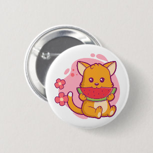 Badge Rond 5 Cm Cute Chat Manger Watermelon Kawaii