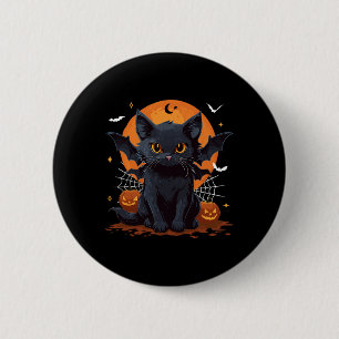 Badge Rond 5 Cm Cute Chat Noir Avec Ailes De Chat Citrouille Femme
