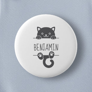 Badge Rond 5 Cm Cute Chat Noir Pékin derrière Nom Personnalisé 2