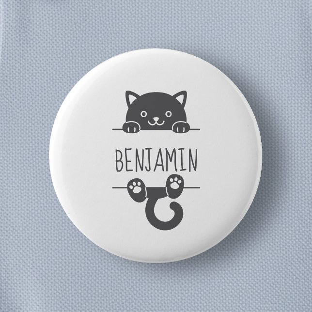 Badge Rond 5 Cm Cute Chat Noir Pékin derrière Nom Personnalisé 2 (Créateur téléchargé)