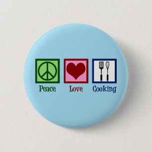 Badge Rond 5 Cm Cute Chef Peace Love Cooking Utensils