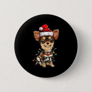 Badge Rond 5 Cm Cute Chihuahua Santa Christmas Tree Lights Xmas Do