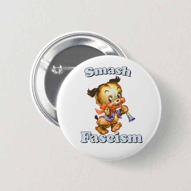 Badge Rond 5 Cm Cute Chiot Rétro - Fascisme Smash (Devant & derrière)