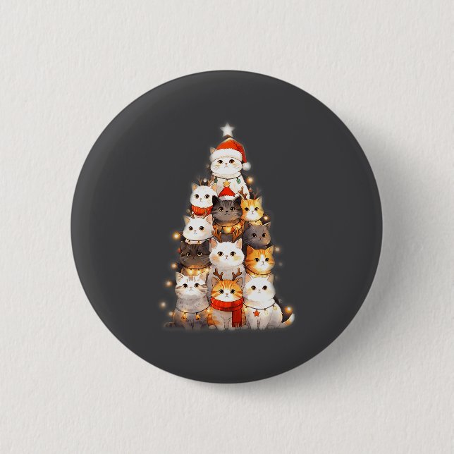 Badge Rond 5 Cm Cute Christmas Cats Tree Lights Holiday Kittens Il (Devant)
