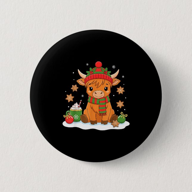 Badge Rond 5 Cm Cute Christmas Highland Cow Lover Xmas Women Farm  (Devant)