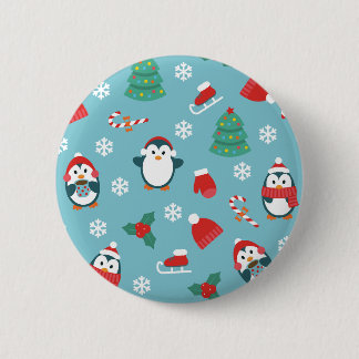 Badge Rond 5 Cm Cute Christmas Penguins Pattern