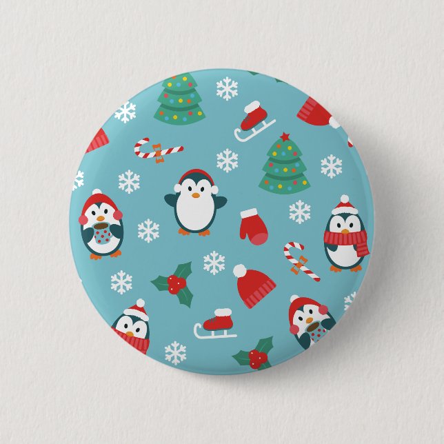 Badge Rond 5 Cm Cute Christmas Penguins Pattern (Devant)