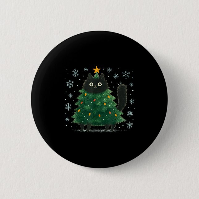Badge Rond 5 Cm Cute Christmas Tree Cat Funny Holiday Snowflake  (Devant)
