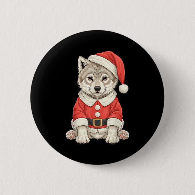 Badge Rond 5 Cm Cute Christmas Wolf Santa  (Devant)