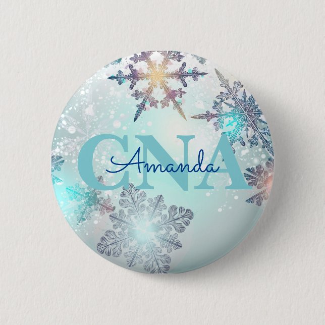 Badge Rond 5 Cm Cute CNA Ice Blue Snowflake Nom personnalisé (Devant)