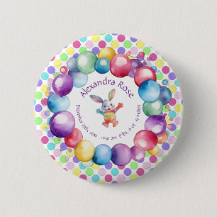 Badge Rond 5 Cm Cute coloré Aquarelle lapin et Pois