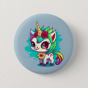 Badge Rond 5 Cm Cute Colorful Magic Creature Unicorn Artwork  