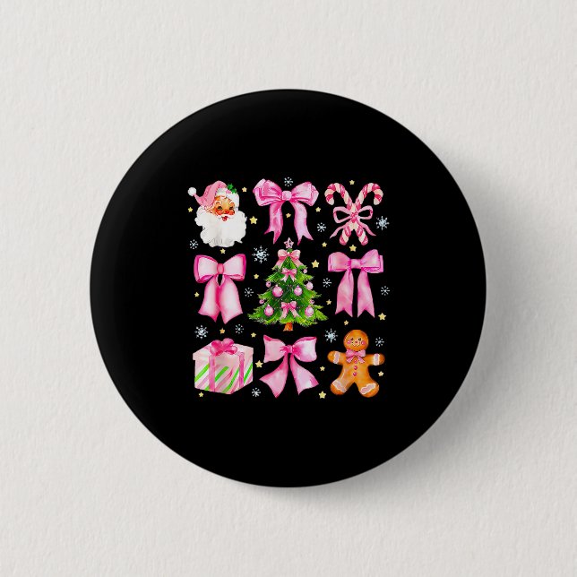 Badge Rond 5 Cm Cute Coquette Bow Nk Christmas Tree Santa Gingerbr (Devant)